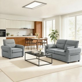 HOMCOM Canapea 2 locuri, canapea de living din velur egiptean, 2 perne incluse, buzunar lateral, 136 x 81 x 90 cm, gri | Aosom Romania