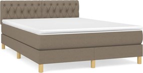 vidaXL Pat box spring cu saltea, gri taupe, 140x200 cm, textil
