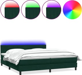 vidaXL Pat cu arcuri cu saltea și LED, verde închis, 180x220 cm, catifea