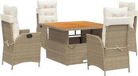 vidaXL Set mobilier de grădină cu perne, 5 piese, bej, poliratan