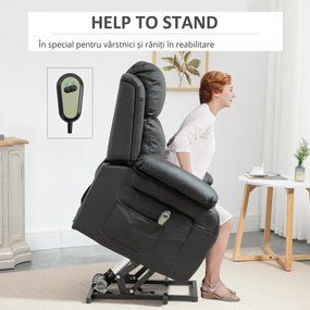 HOMCOM Fotoliu Rabatabil la 160°, Fotoliu Electric cu Ridicare, Suport pentru Picioare și Telecomandă, 76x90x105 cm, Negru | Aosom Romania