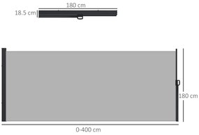 Outsunny Paravan Lateral Retractabil cu Mâner din Metal, Aluminiu și Poliester, 400x180 cm, Gri Deschis | Aosom Romania