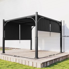 Outsunny Pergolă de grădină 3 x 3 m tonelă de grădină cu copertină glisantă, structură metalică, pentru exterior, Gri Închis | Aosom Romania