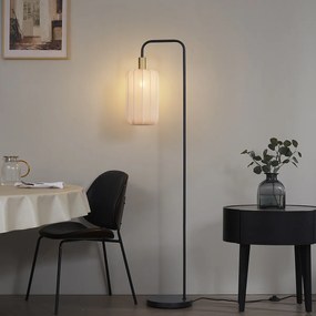 Lampă de podea Japandi neagră cu abajur auriu și bej - Pluni