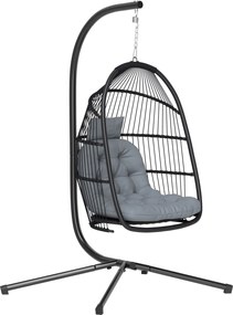 Outsunny Scaun Suspendat tip Ou cu Suport cu Coș Pliabil Pernă și Tetieră pentru Interior și Exterior Sarcină 150 kg Gri | Aosom Romania