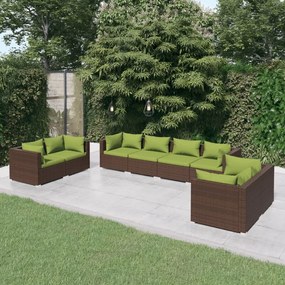 vidaXL Set mobilier de grădină cu perne, 8 piese, maro, poliratan