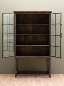 Vitrina din lemn de mango, metal si sticla, aspect vintage, Durbuy