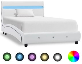 280327 vidaXL Cadru de pat cu LED, alb, 90 x 200 cm, piele ecologică