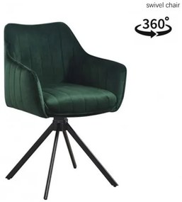 Scaun rotativ tapitat cu stofa si picioare metalice, Alexandro Velvet Verde / Negru, l45xA59xH86 cm