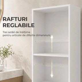 HOMCOM Dulap Baie Slim cu Organizator Glisant pe Roți, Sertar și Raft Reglabil, MDF, 18 x 40 x 135 Cm, Alb | Aosom Romania