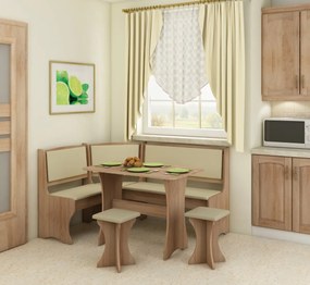Set de colț pentru sufragerie Joesph stejar sonoma deschis + piele ecologică bej (cu taburete) (pentru 5 persoane). 746502