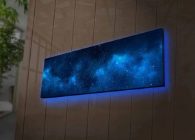 Tablou Canvas cu Led Galaxie fara Priza, Albastru, 90x3x30 cm