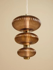 Lustra suspendată din sticlă maro cu structură din alamă antichizată, formă sferică, finisaj vintage, 40 × 25 cm, „Auralis"