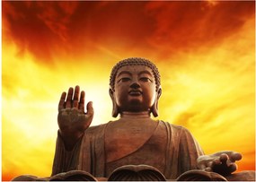 Tablou pe sticlă - Buddha cu fundal roșu și galben (70x50 cm)