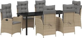 vidaXL Set de masă pentru grădină cu pernă 7 pcs Bej poliratan