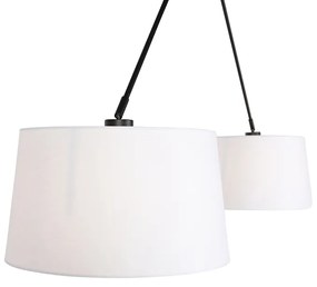 Lampă suspendată neagră cu abajururi din in alb 35 cm 2 lumini - Blitz