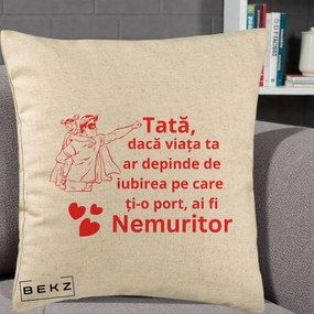 Cadou pentru Tata - Perna Personalizata Tata Nemuritor cu Fetita, 40x40 cm, Bej, Husa Detasabila, Perna Inclusa, BEKZ®