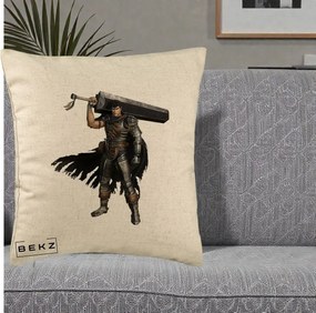 Perna Personalizata Berserk Guts Luptatorul Negru, 40x40 cm, Bej, Husa Detasabila, Perna Inclusa, BEKZ®