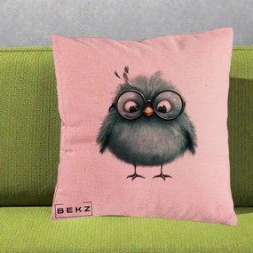 Perna Decorativa Pui Teal cu Ochelari Rotunzi, 40x40 cm, Roz, Husa Detasabila, Perna Inclusa, BEKZ®