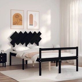 3195525 vidaXL Cadru de pat senior cu tăblie dublu, negru, lemn masiv