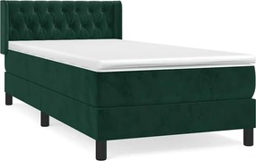 vidaXL Pat box spring cu saltea, verde închis, 90x200 cm, catifea