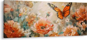 Tablou - Fluture și flori, pictură în ulei (120x50 cm)