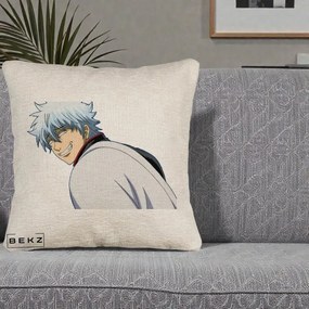 Perna Personalizata Gintama Gintoki Portret cu Zambet, 40x40 cm, Bej Canapea, Husa Detasabila, Perna Inclusa, BEKZ®
