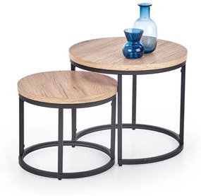 Set 2 mese de cafea Oreo stejar san remo/negru - d 43-53 x h 35-45 cm