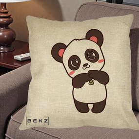 Perna Personalizata Panda Kawaii cu Bambus, 40x40 cm, Crem, Husa Detasabila, Perna Inclusa, BEKZ®
