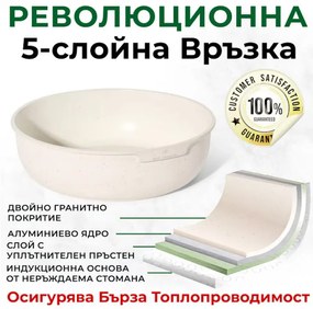 Set oale si tigai Just Perfecto JL-999, 11 piese, Finisaj marmura, Inductie, 2 manere detasabile, Alb/Bej