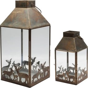 Set 2 felinare, din metal, cu aspect vintage, Deer