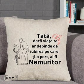 Cadou pentru Tata - Perna Personalizata Tata Nemuritor Bicicleta, 40x40 cm, Bej Canapea, Husa Detasabila, Perna Inclusa, BEKZ®
