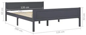 Cadru de pat, gri, 120x200 cm, lemn masiv de pin Gri, 120 x 200 cm