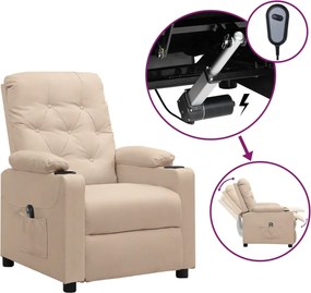 vidaXL Fotoliu rabatabil electric, crem, material textil