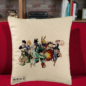 Perna Personalizata My Hero Academia Clasa 1-A Complet, 40x40 cm, Bej, Husa Detasabila, Perna Inclusa, BEKZ®