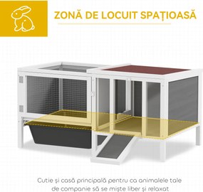 PawHut Conigliera de Exterior cu Casă, Zonă de Alergare și Tavă, Cușcă pentru Iepuri din Lemn de Brad, Metal, PET și Acoperiș din Bitum, 105 x 57.5 x 51.5 cm, Multicolor | Aosom Romania