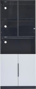 Vitrină modernă minimalistă cu uși din sticlă, lumini LED, 80x30x200 cm, Alb + Negru