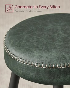 Set 2 scaune bar, diametru 33 cm, piele ecologica / metal, negru / verde, Vasagle
