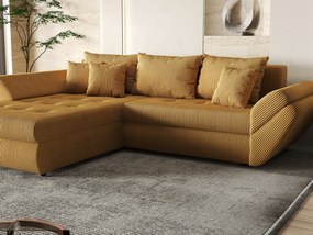 Colțar extensibil dumonde cu ladă de depozitare si sezut confortabil din spuma high-density, Loana Zoom Mustar 270x185 cm