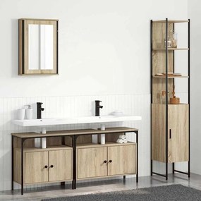 vidaXL Set de mobilier pentru baie cu raft Pe perete cu depozitare cu ușă cu oglindă 4 pcs Stejar sonoma