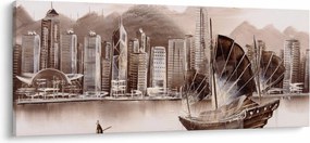 Tablou - Victoria Harbour, Hong Kong, efect sepia (120x50 cm)