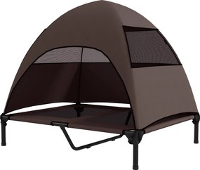 PawHut Pat de exterior pentru câini cu acoperiș, pat înălțat pentru câini mari, 91 x 76 x 90 cm, Cafea | Aosom Romania