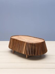 Măsuță de cafea din lemn de mango, ovală, cu structură din lamele verticale, natur, finisaj satinat, 120×70×40 cm, „Narok"