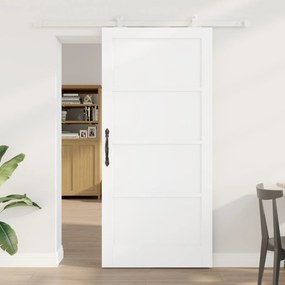 Ușa glisantă vidaXL cu set de hardware albă 93x202 cm din lemn masiv de pin