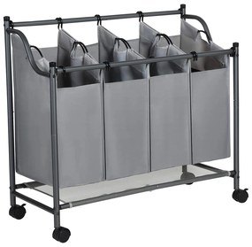 Cos de rufe cu roti, 4 saci detasabile, carucior de rufe 4 x 35L, gri | SONGMICS