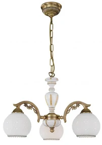 Candelabru cu 3 brate clasic design italian din alama, sticla si lemn 8605 RA-L. 8605/3