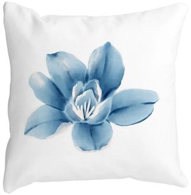 Perna Decorativa Patrata Florale Blue Flower, 40x40 cm, Alba, Mata, Husa Detasabila, Burduf