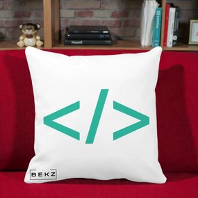 Perna Personalizata Cod HTML Turcoaz, 40x40 cm, Alba Mata, Husa Detasabila, Perna Inclusa, BEKZ®