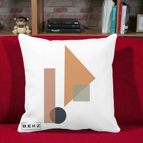 Perna Decorativa Geometric Bauhaus Triunghi, 40x40 cm, Alba Mata, Husa Detasabila, Perna Inclusa, BEKZ®