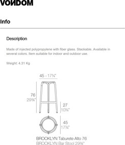 Set de 4 Scaune inalte / Tabureti de bar exterior / interior design modern premium BROOKLYN COUNTER STOOL H-66cm 65028 Vondom